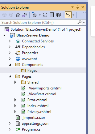4.	Create a new folder in the project “/Components/Pages” where ourare Blazor Components will reside.